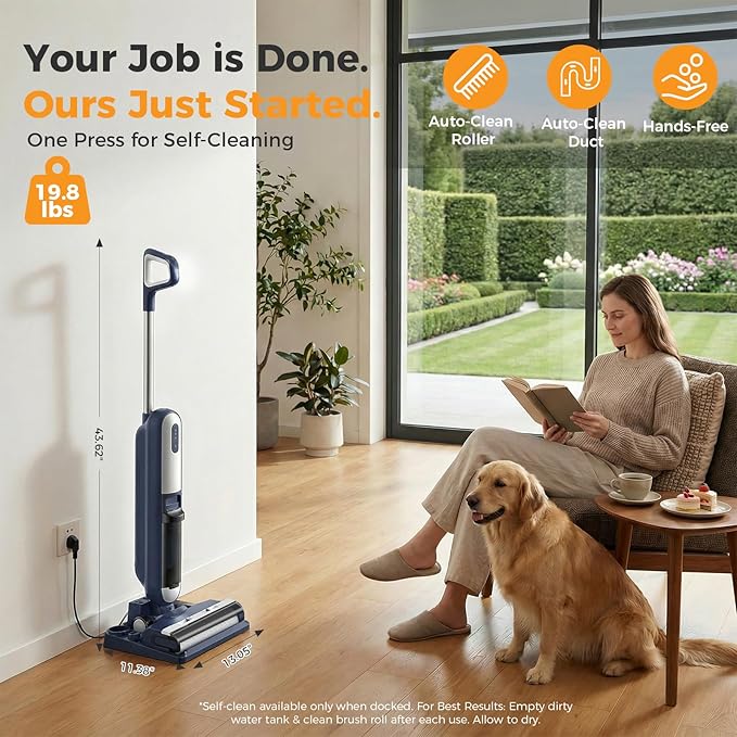 OLIXIS Wet Dry Vacuum Cleaner, Cordless All-in-One Vac Mops, Vacuum Mop with Self-Cleaning System, Dual Water Tank Design, Tangle-Free Brush, Dual-Edge Cleaning, 35-Min Runtime