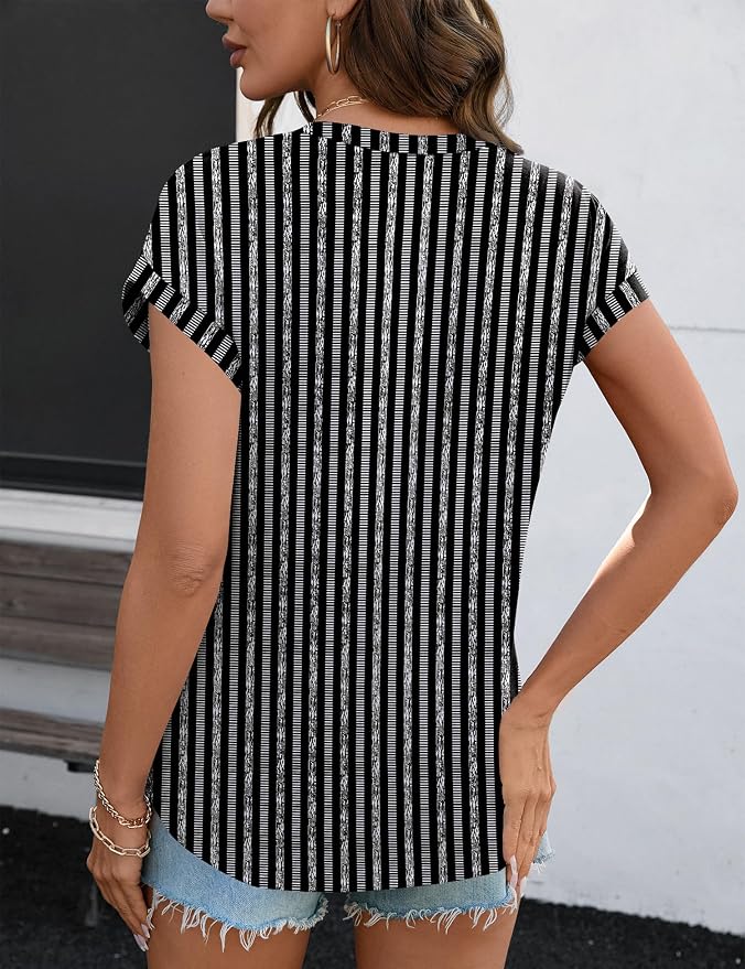 Rapbin Womens Summer Tops Women Blouses Dressy Casual V Neck T Shirts Short Sleeve Spring Tops for Women