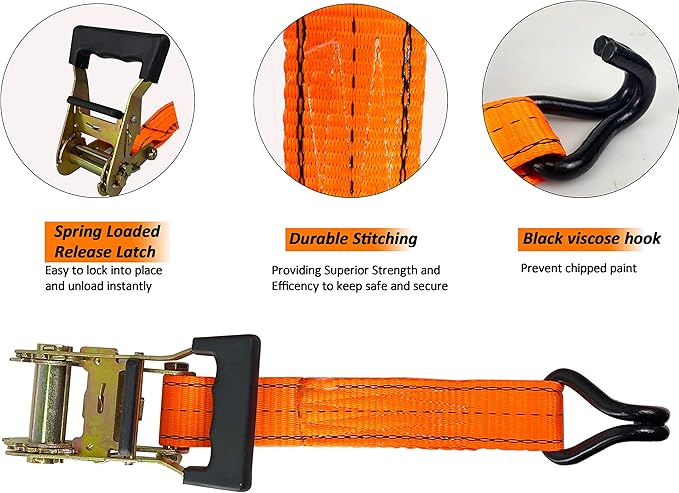 HFS(R) 4PC 1-1/2" x 15 ft Heavy Duty Ratchet Cargo Tie Down Straps 3000lbs Dual J-Hooks Orange