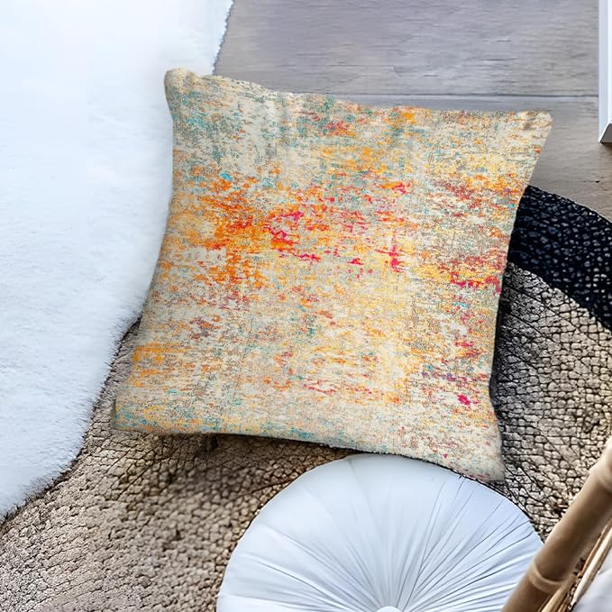 Boho Floral Throw Pillow Covers 24x24 inch Set of 2,Boho Rug Geometric Floral Pattern Decor Double Sided Pattern Cushion Cover Soft Pillow Case Living Sofa Room Bed Square Pillow Cover
