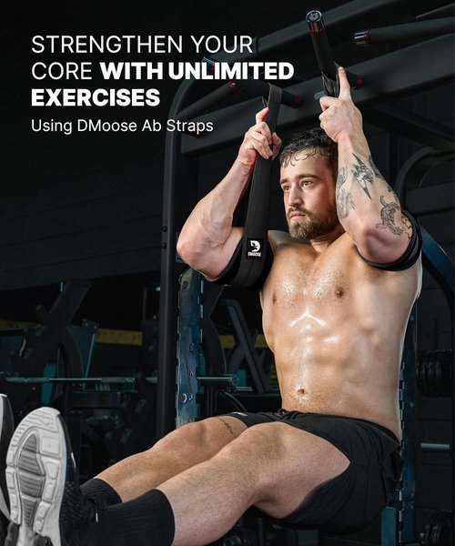 DMoose Fitness Hanging Ab Straps - Soft Padded Exercise Straps for Core Strength Training | Includes 2 Steel Carabiners