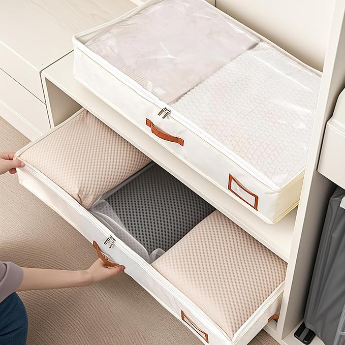 Under Bed Storage Containers, 2 Pack Underbed Storage Box, Closet Organizers and Storage Bins, Foldable Clothes Storage with Handle for Blankets Toy Comforter Sweaters Pillows Sheets(M)