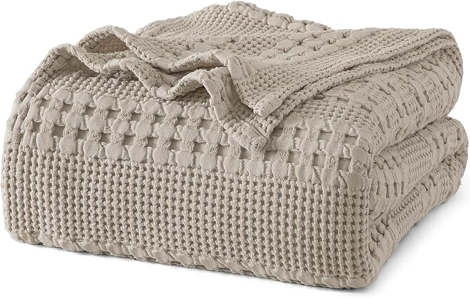 PHF 100% Cotton Waffle Weave Blanket King Size, Lightweight Breathable Summer Blanket for Hot Sleepers, Pre-Washed Soft Layer for Bed, Couch, Home Decor Gift, 108"x90", Pearl Gray