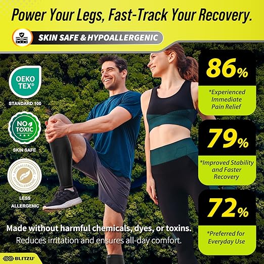 BLITZU 3 Pairs Calf Compression Sleeves for Men and Women. Footless Compression Socks & Leg Support for Running, Travel, Nursing, Fitness. Shin Splints Pain Relief & Reduce Swelling Black 3XL