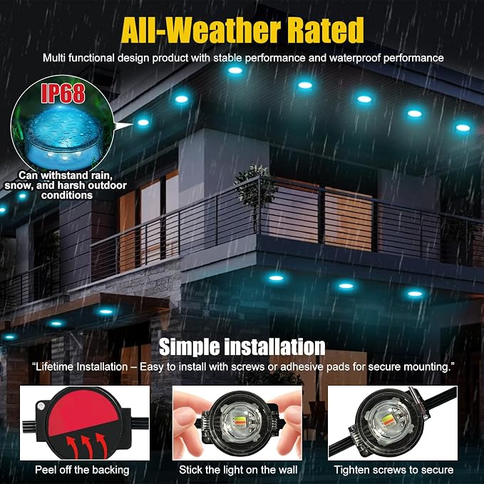 100 FT 2-in-1 Eaves & Ground Stakes LED String Lights, Outdoor RGB Light with App & Remote Control for House, Garden, and Landscape, Waterproof Smart Color-Changing Lighting for Holiday Everyday Decor