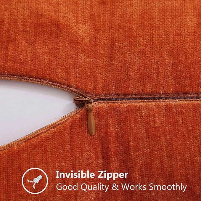 decorUhome Soft Chenille Throw Pillow Covers 20x20 Set of 2 Rust | Fall Textured Decorative Throw Pillow Cases Stitched Edge Modern Farmhouse Luxury Boho Velvet for Couch Sofa Bed Home Decor