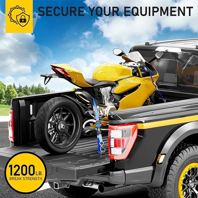 AUGO Retractable Ratchet Straps | 2 Heavy Duty Ratchet Straps Self Retractable Tie Downs with Soft Loops & Storage Bag for Motorcycle, Truck, Trailer, Cargo Van | 1200 Lb Break Strength 1” x 10’