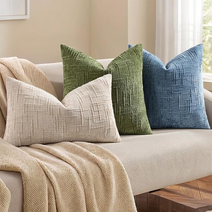 decorUhome Textured Chenille Throw Pillow Covers 12x20 Set of 2 Ivory | Fall Modern Farmhouse Soft Cozy Slubby Couch Pillow Cases Boho Decorative Pillow Cases for Bed Sofa Living Room Home Decor