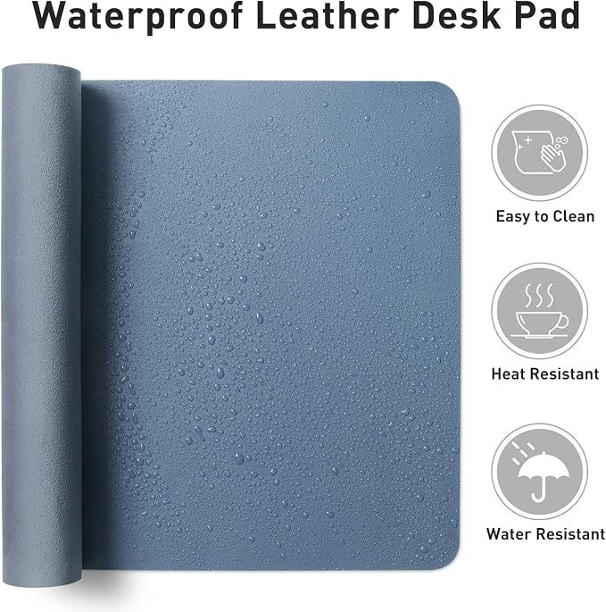 Aothia Leather Desk Pad Protector, Large Mouse Pad, Office Desk Mat, Non-Slip PU Leather Desk Blotter, Laptop Desk Pad, Waterproof Desk Writing Pad for Office and Home (Denim Blue, 23.6" x 13.7")