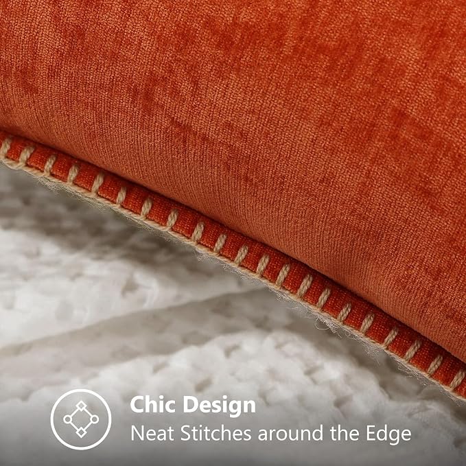 decorUhome Soft Chenille Throw Pillow Covers 20x20 Set of 2 Rust | Fall Textured Decorative Throw Pillow Cases Stitched Edge Modern Farmhouse Luxury Boho Velvet for Couch Sofa Bed Home Decor