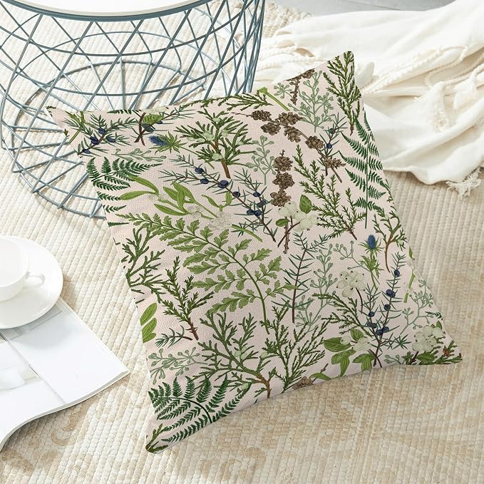 AEIOAE Spring Pillow Covers 20x20 Inch Set of 2,Vintage Sage Green Wild Flower Plant Throw Pillows Case,Seasonal Floral Outdoor Decorative Linen Farmhouse Decor Cushion Covers for Sofa Bed Couch