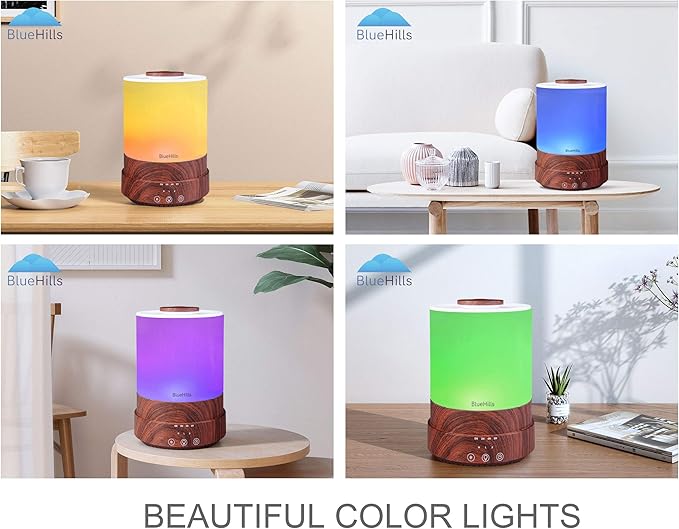 BlueHills Premium Set of Two Large 2000 ML and 2500 ML XL Essential Oil Diffusers Humidifier Combo for Large Room Home with Décor LED Lights Great Gift – Value Pack of Dark Wood Grain.