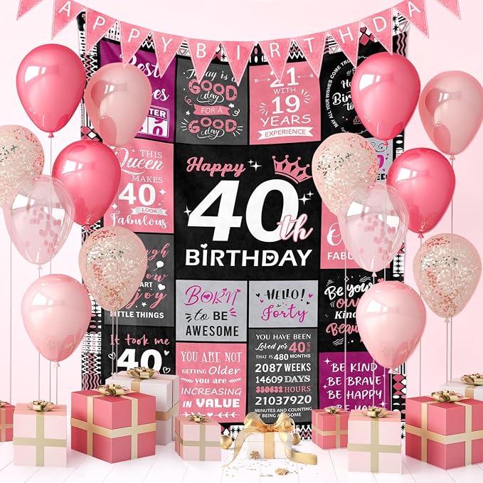 Sruemiul 40th Birthday Gifts Women, Happy 40th Birthday Blanket 60" x 80" | 40th Birthday Decorations for Women, 40 Year Old Birthday Gifts for Women, 1986 40Th Birthday Gift for Her, Daughter, Friend