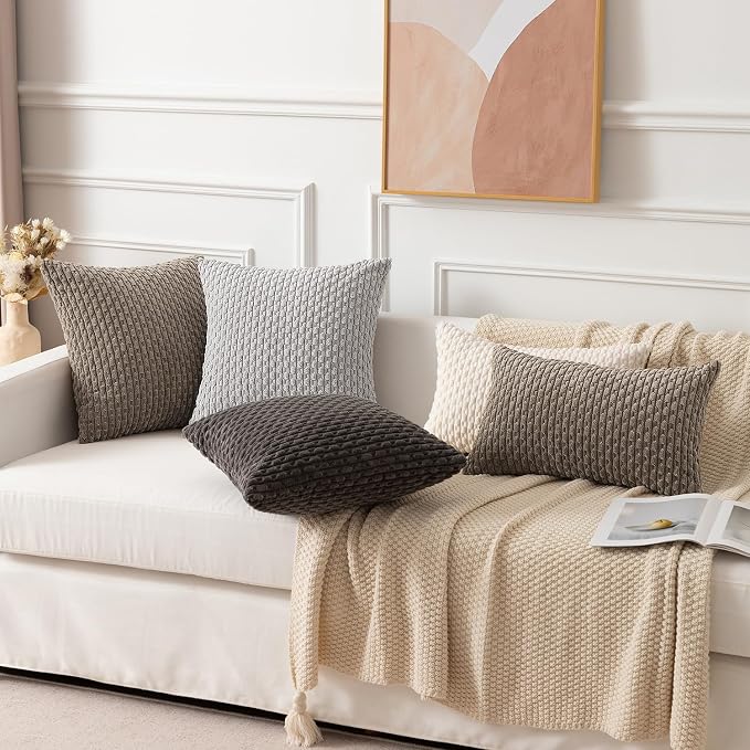 Kevin Textile Soft Corduroy 14"x20" Lumbar Pillow Cover 1 Pack, Light Brown | Boho Stripe Plush Corduroy Decorative Oblong Cushion Cover Modern Farmhouse Home Decor for Sofa Couch Bed Chair