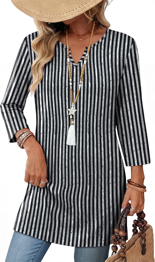 OFEEFAN Summer Boho Tops For Women 3/4 Length Sleeve Womens Tops Vacation Outfits