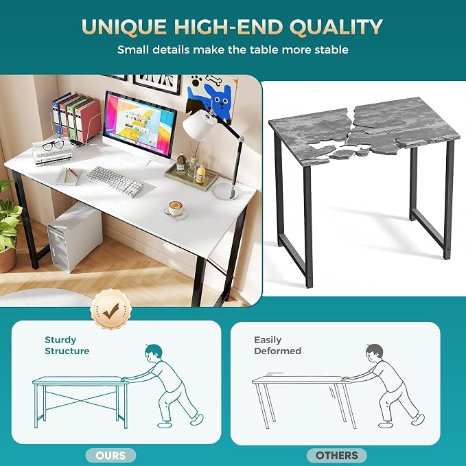 OLIXIS 47 Inch Computer Office Desk for Small Spaces, Writing Gaming Work Desk Modern Study Table with Metal Frame Home Bedroom, White | Computer Writing Workstation, Strong Metal Frame, Small Spaces, Home Bedroom Dorm, White