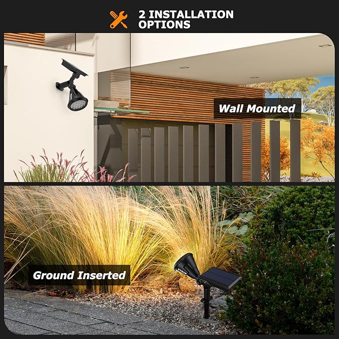 Solar Spot Lights - 21 LED Brightness, IP67 Waterproof, 2-in-1 Adjustable Solar Power Outdoor Lights for Fence, Warm White (6 Pack)