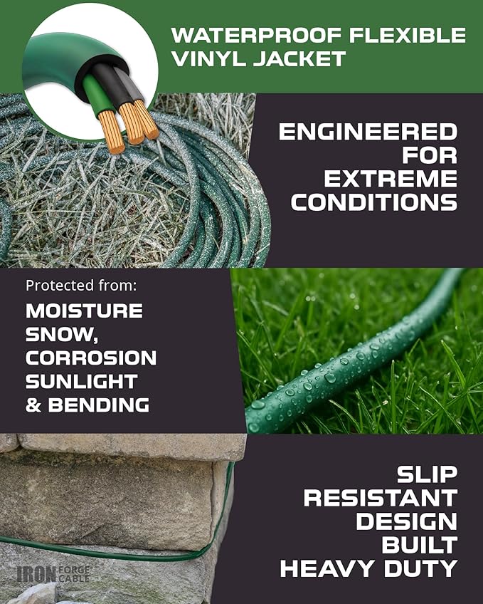Iron Forge Cable 75ft Green Outdoor Extension Cord with 3 Outlets - 16/3 SJTW 75ft Extension Cord 3 Prong, 10 Amp All-Weather Heavy Duty Power Cable