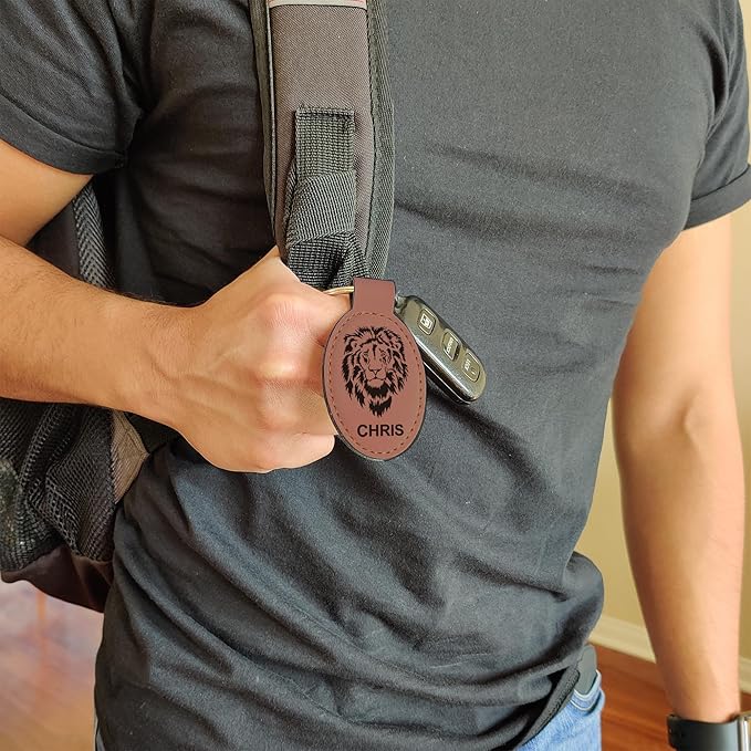 LaserGram Oval Keychain, Off Road Racer, Personalized Engraving Included (Dark Brown)