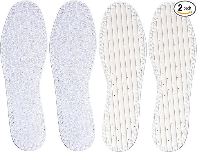 Happystep Cotton Terry Cloth Insoles, Barefoot Shoe Inserts, Sweat Absorption, Odor Control, Moisture-Wicking, Washable and Reusable, Zero Drop Shoe Insoles, 2 Pairs of White (Men Size 10)