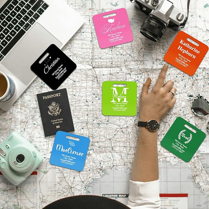 Personalized Luggage Tags for Suitcases,Custom Acrylic Tags with Hole & Steel Loop for Travel,Backpacks,Golf,Bagwine Cup,Waterproof (Pink)