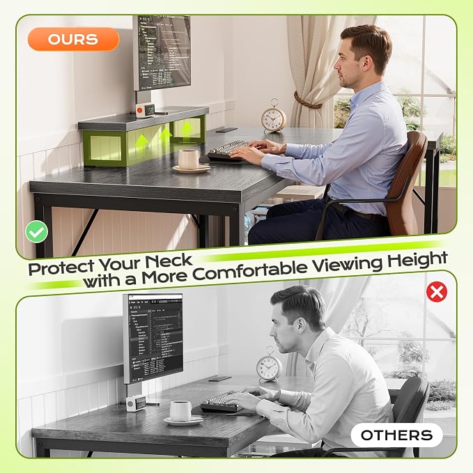PRAISUN 53" L Shaped Computer Desk, Power Outlets, Monitor Stand, Grey | USB-C Ports, Reversible Charging Station, Spacious Desktop & Legroom, 0.94 Inch Thick Desktop, for Gaming, Study & Work