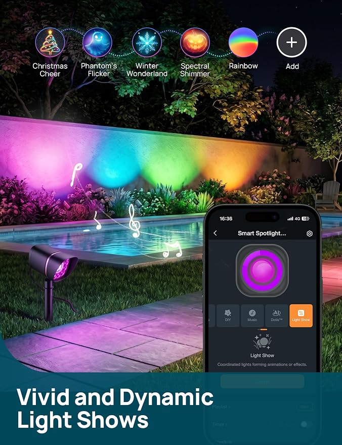 Linkind Smart Low Voltage Landscape Lighting, 800lm RGBW Dual-Zone Waterproof Outdoor Spotlights, AC/DC 12–24V, Outdoor Spot Lights for Yard, Garden, Tree, 2 Pack