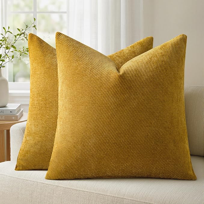 a moment Fall Decorative Throw Pillow Covers Pack of 2,24x24 Inch Yellow | Twill Chenille Cushion Covers for Sofa Living Room Couch Bed