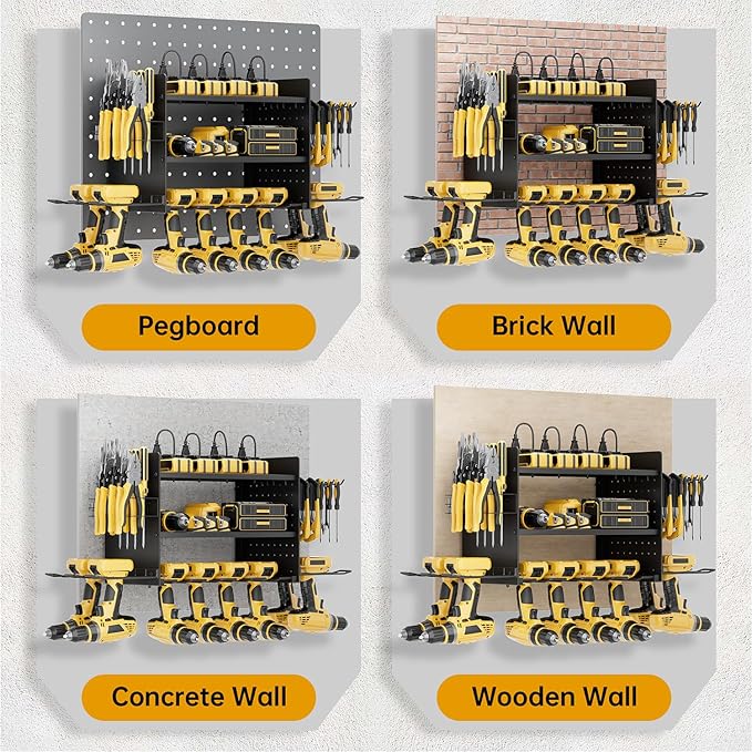 Power Tool Organizer Wall Mount, 3 Layer 8 Drill Holder Tool Shelf Storage Rack for Garage Organization, Birthday Gifts for Him Men Dad Husband Anniversary Fathers Day, Cool Gadget Stocking Stuffer