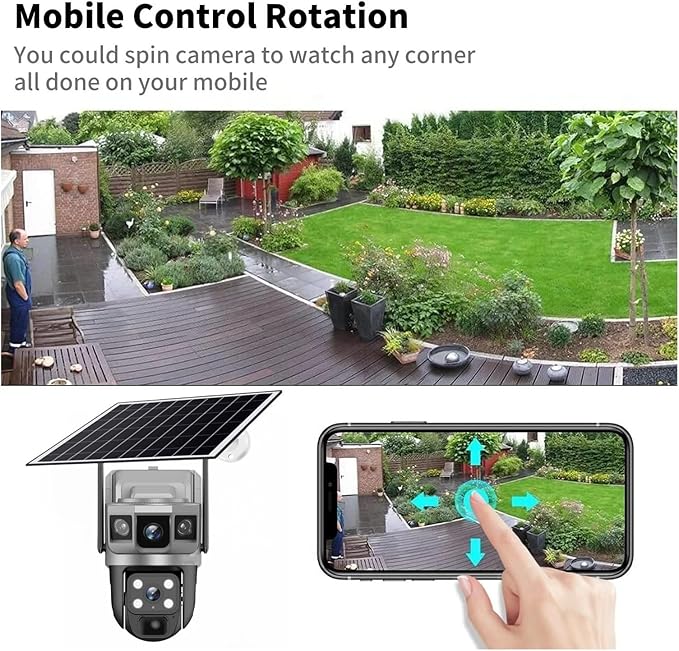 for Outdoor Camera Battery CCTV Monitor 4G SIM Card Network IP Security Pet Camera Motion Detection 3 Screen PTZ Camera(4G CCTV 32G Card)