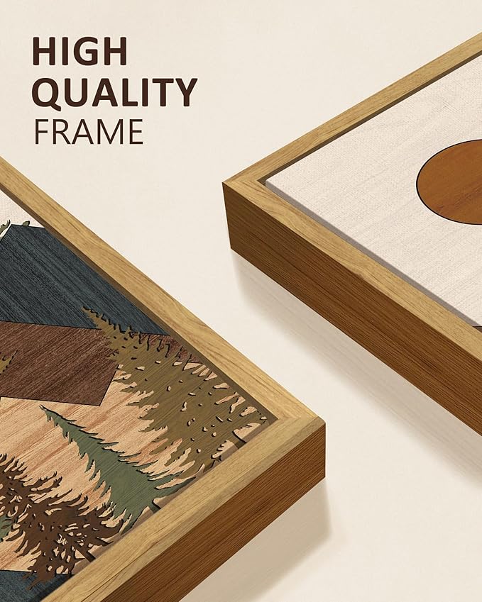 KUVIOKE Wooden Mountains Range Landscape Wall Art Framed Tree Nature Wall Decor Farmhouse Rustic Prints Kitchen Living Room Ready to Hang 8x16in3pcs Natural Framed
