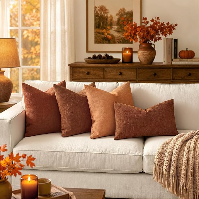 MIULEE Pack of 2 Decorative Linen Burlap Textured Pillow Covers Fall Farmhouse Boho Accent Pillowcases for Sofa Car Couch Bedroom Living Room Decor 20x20 Inch Burnt Orange