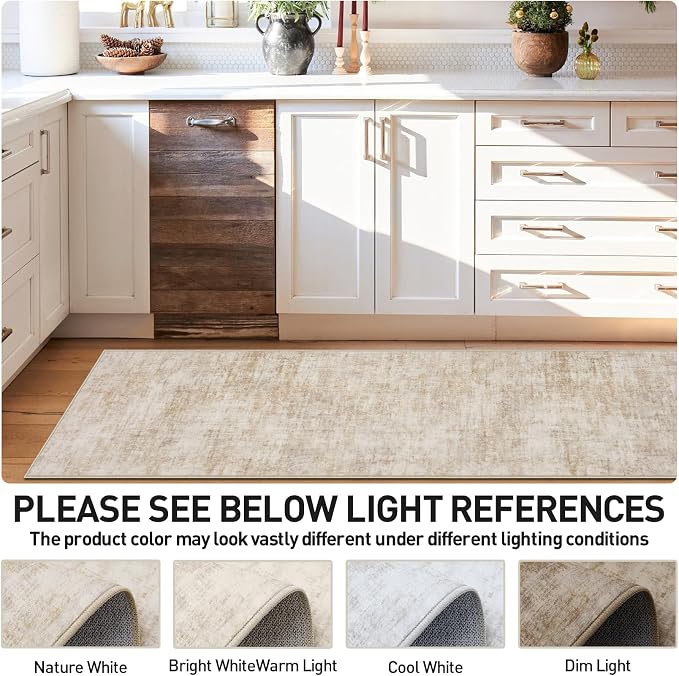 2'6''x8' Runner Rugs Washable Rug: Modern Abstract Living Room Rug Soft Anti-Skid Thin Carpet Indoor Floor Non-Shedding Carpets for Bedroom Dining Room Farmhouse Nursery Home Office - Beige