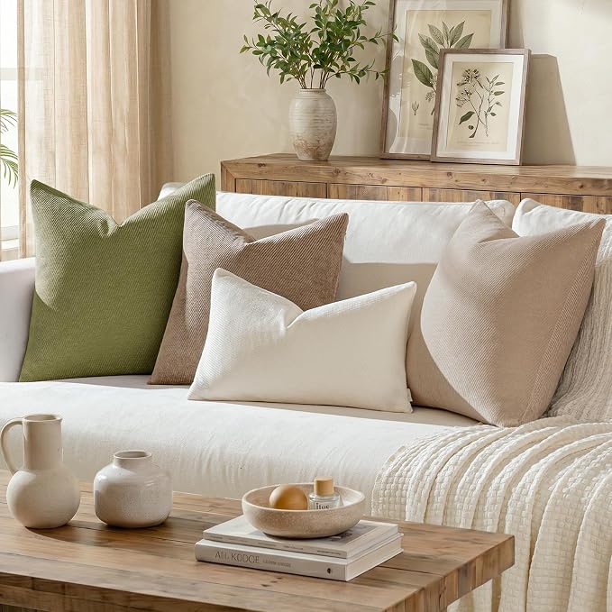 a moment Pack of 2 Decorative Chenille Throw Pillow Covers with Twill Cushion Covers for Sofa Living Room Couch Bed 26x26 Inch,Beige