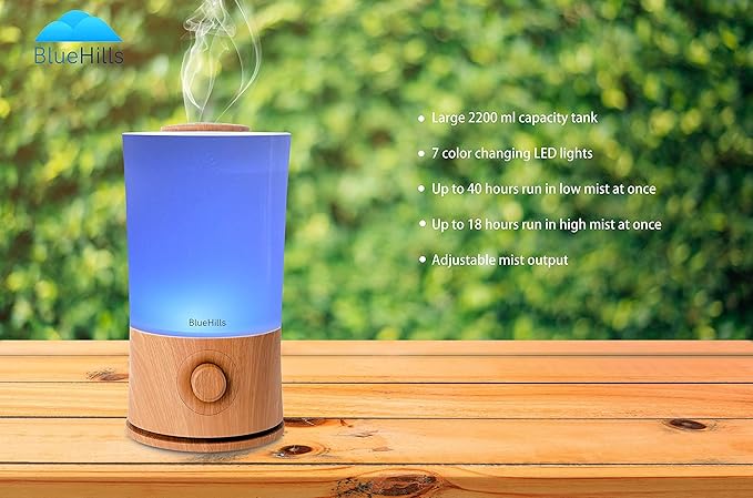BlueHills Premium 2000 Ml Set of 2 Large Essential Oils Diffusers for Large Rooms Big Capacity Models Adjustable Cool Mist Great Gift – Value Pack of 2 Wood Grain and Dark Wood Grain