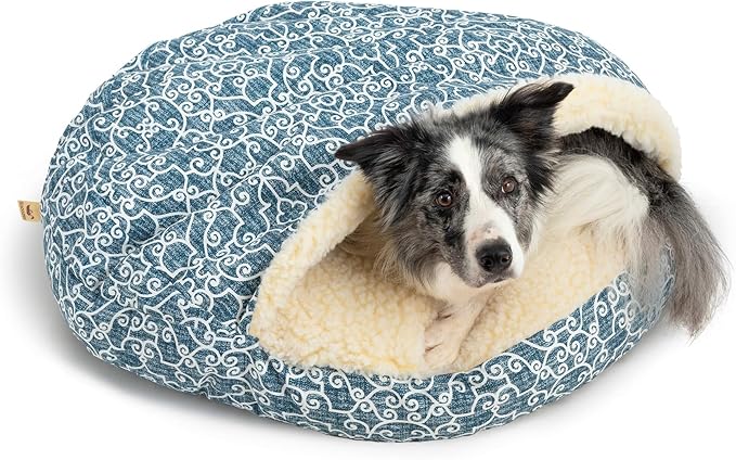 Snoozer Cozy Cave Dog Bed - Indoor Dog Bed with Cover Cave, Covered Calming Burrow for Small & Medium Sized Pets with Blanket Attached, Enclosed, Removable Washable Cover - Large, Ramey Oxford