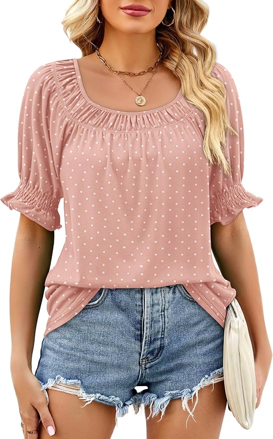 WIHOLL Womens Short Sleeve Square Neck Summer Tops Dressy Casual Blouses Trendy Clothes 2026