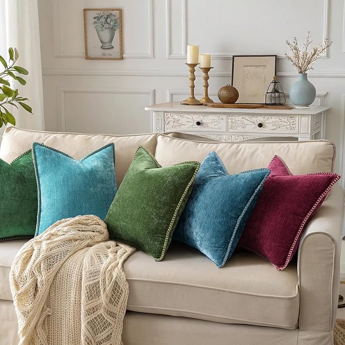 decorUhome Soft Chenille Throw Pillow Covers 12x20 Set of 2 Teal | Fall Textured Decorative Throw Pillow Cases Stitched Edge Modern Farmhouse Luxury Boho Velvet for Couch Sofa Bed Home Decor