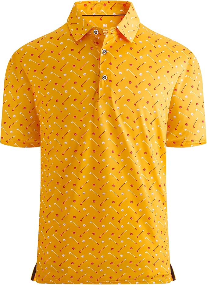 Esabel.C Golf Shirts for Men Dry Fit Performance Short Sleeve Print Moisture Wicking Collared Shirt