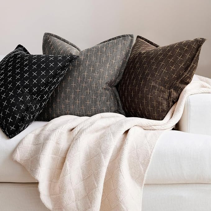 Pillow Covers 18x18 Set of 2 Soft Polyester Textured Pillow Covers with Stylish Flange Edge Cozy Farmhouse Throw Pillows for Couch Bed Sofa Living Room