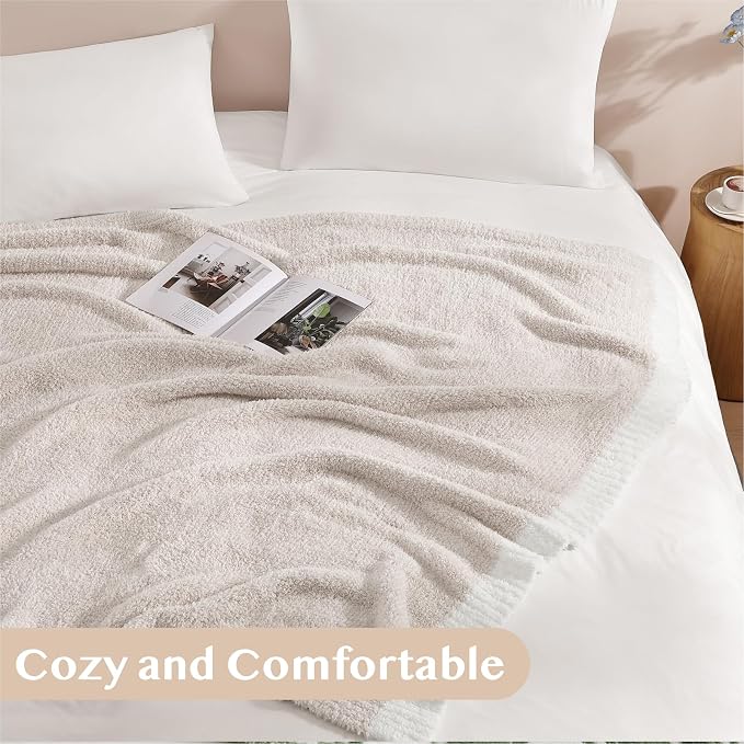 Soft Throw Blanket for Couch-Cozy Reversible Knitted Blankets | Wrensonge Soft Throw Blanket for Couch-Cozy Reversible Knitted Blankets,Cationic Dyeing Taupe