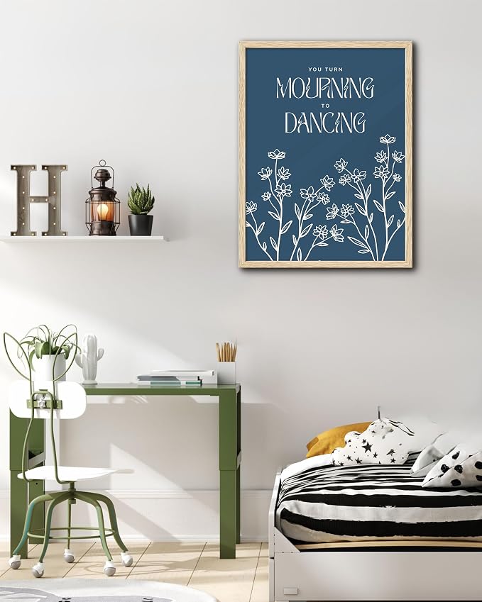 EcoHest 16x20 in Psalm 30:11 Mourning to Dancing Floral Christian Wall Art | Solid Oak Wood Frame with Canvas Wall Art, Scripture Bible Verse Wall Decor for Bedroom, Living Room, Office, Church, 1Pack
