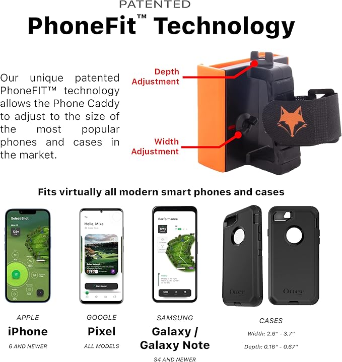 DESERT FOX GOLF Phone Caddy – Adjustable Golf Cart Phone Holder with Secure Strap for Hands-Free GPS & Golf Apps – Universal Fit