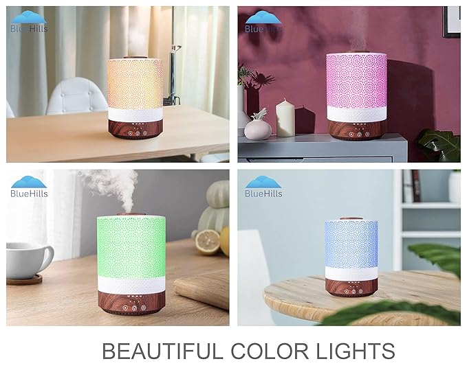 BlueHills Premium Set of Two Large 2500 ML and 4000 ML Tall XL Essential Oil Diffusers Humidifier Combo for Large Room Home with Décor Cover LED Lights Great Gift – Value Pack of Dark Wood Grain.