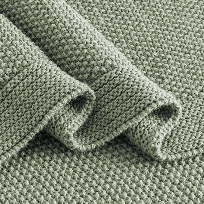 CozeCube Sage Green Seed Stitch Throw Blanket 60"x80", Farmhouse Decor | Blanket for Couch, Soft Cozy Cable Knit Throw for Bed Sofa Living Room, Lightweight Warm Decorative Christmas Blanket