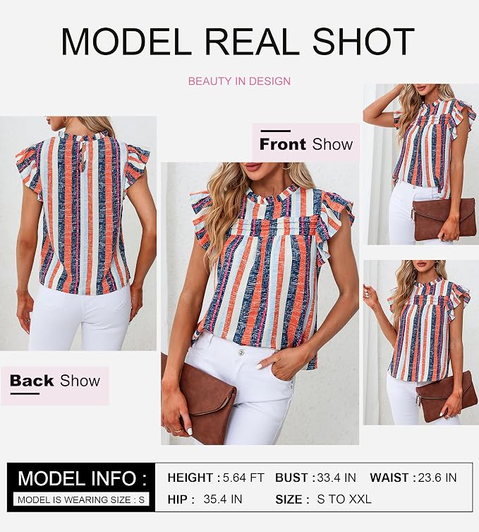 SHEWIN Womens Summer Crewneck Tank Tops Casual Ruffle Sleeveless Tops Shirts