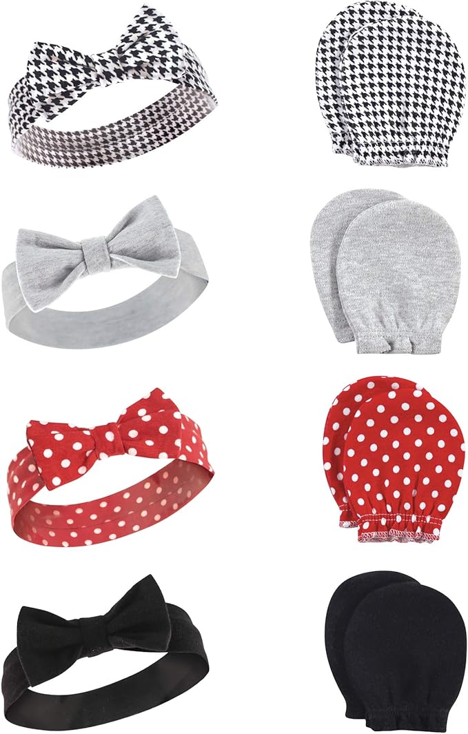Hudson Baby baby-girls Cotton Headband and Scratch Mitten Set