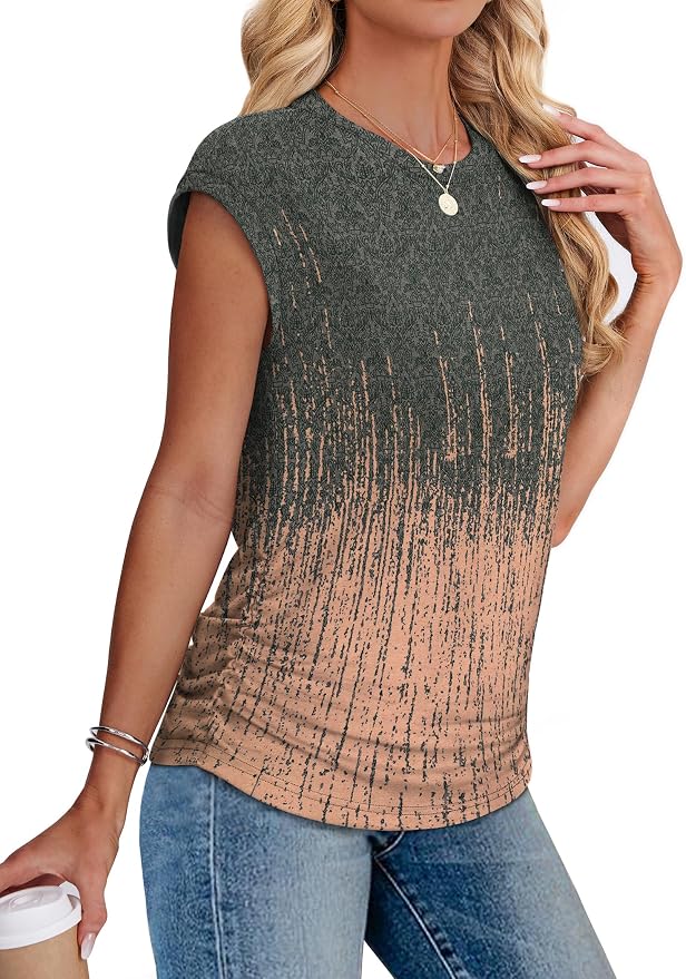Sampeel Womens Summer Tops Trendy 2026 Ruched Cap Short Sleeve Tshirts Shirts Crew Neck T Shirts Fashion