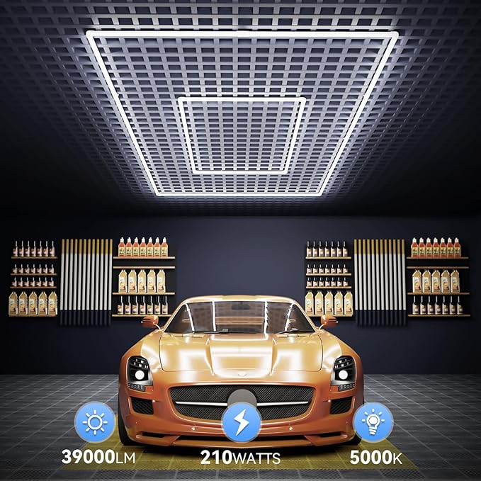 LED Garage Lights Fixture: High Brightness 39000LM LED Garage Lighting Ceiling LED Light, Updated 44.8 inch Large Size Rectangle Light for Garage Shop Workshop Gym Car Detailing