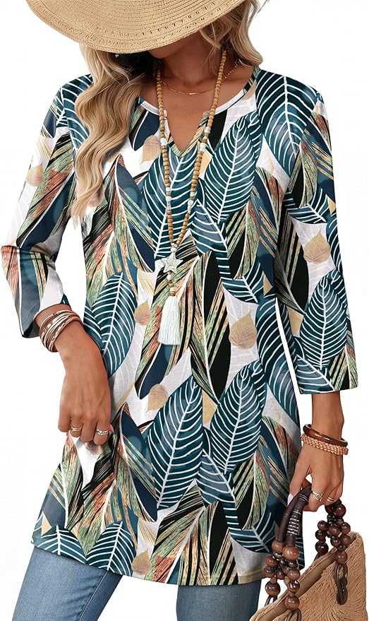 OFEEFAN Summer Boho Tops For Women 3/4 Length Sleeve Womens Tops Vacation Outfits